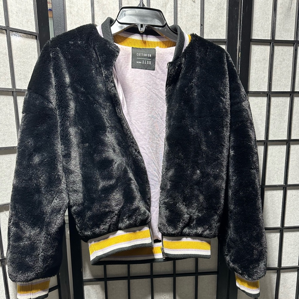 Cotton On Black Fuzzy Puffer Jacket